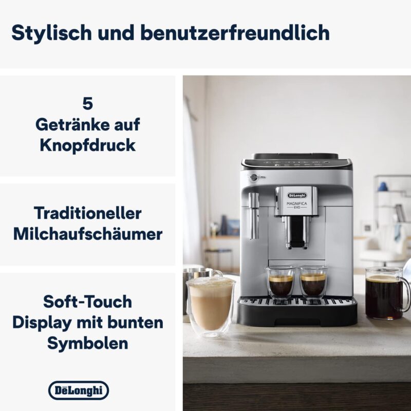 Kaffeevollautomat De’Longhi ECAM292.33.SB Magnifica Evo Silber und Schwarz – Bild 2