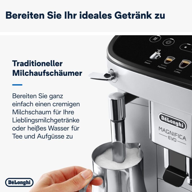 Kaffeevollautomat De’Longhi ECAM292.33.SB Magnifica Evo Silber und Schwarz – Bild 4